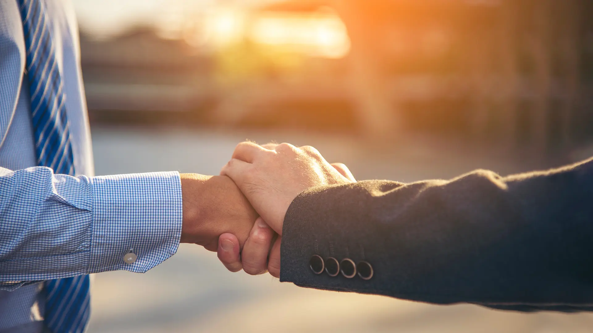 Two men's arms in a handshake of reassurance